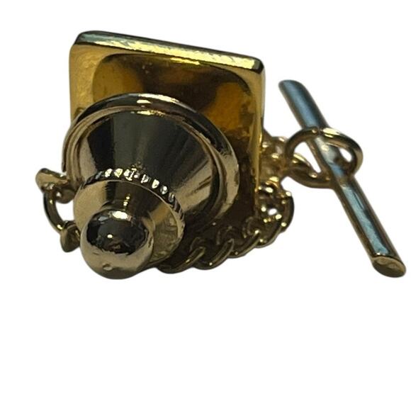 Christian Dior Gold Tone & Black Enamel Tie Tack Pin with Chain Vintage - Picture 2 of 5